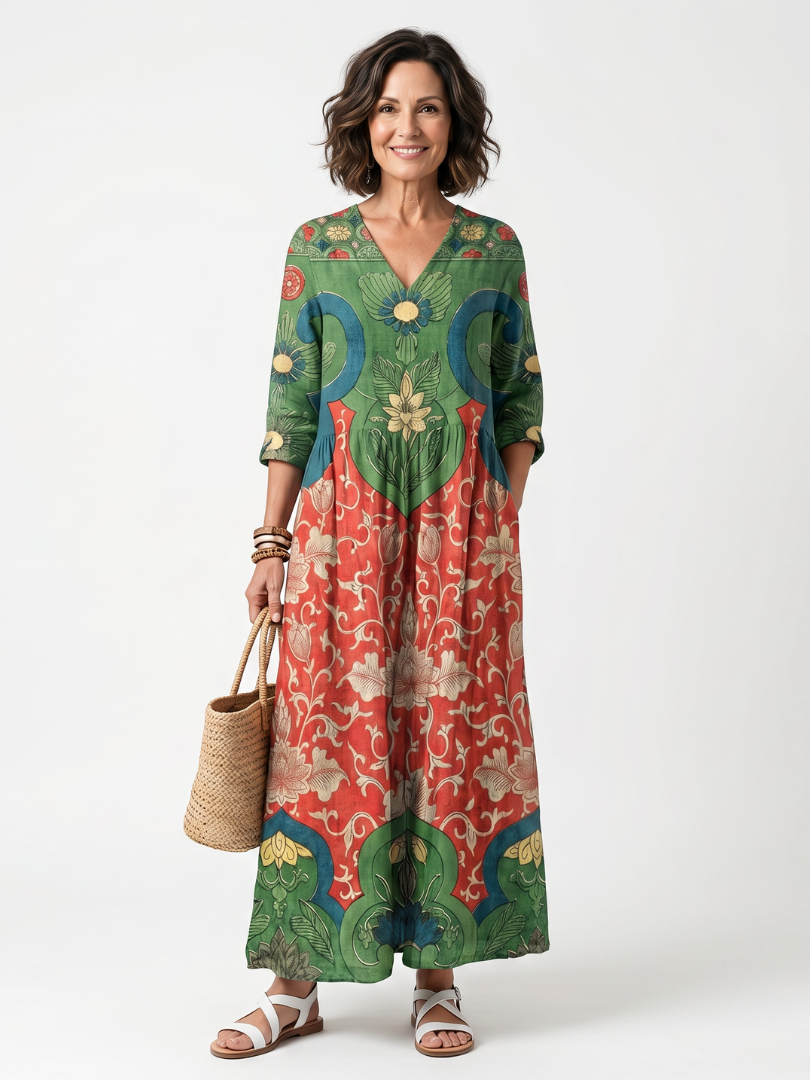 Sloane — Abito Midi con Stampa Mista