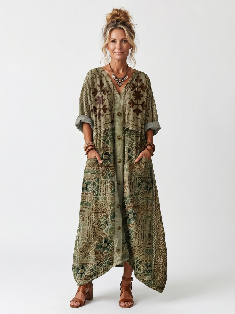 Aleta vestido midi de botones con bolsillos