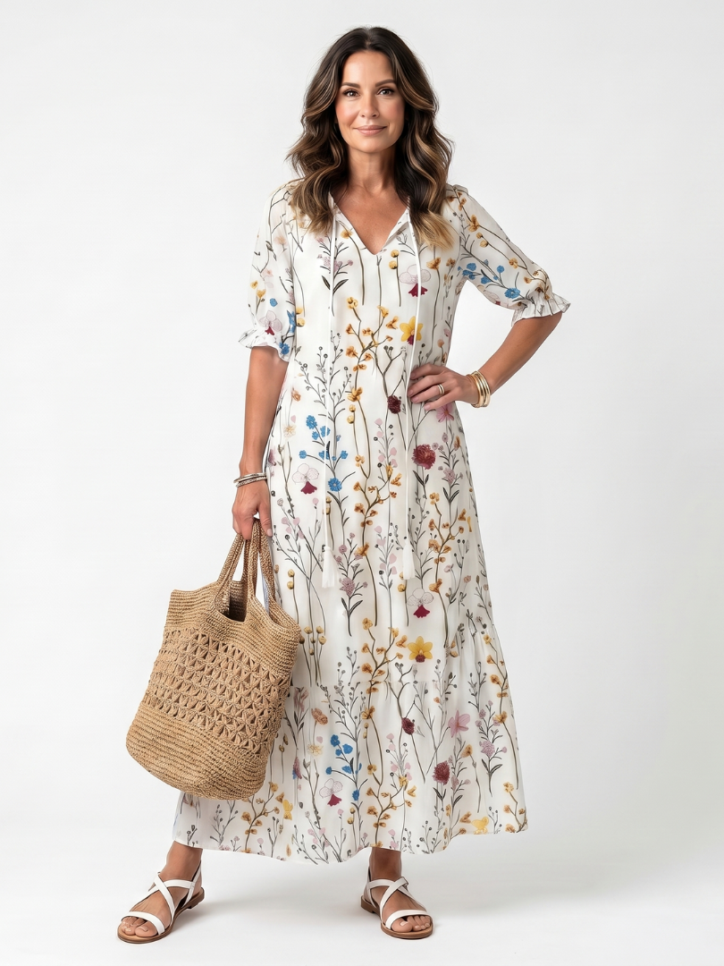 Sylvie — Abito Midi con Stampa Botanica