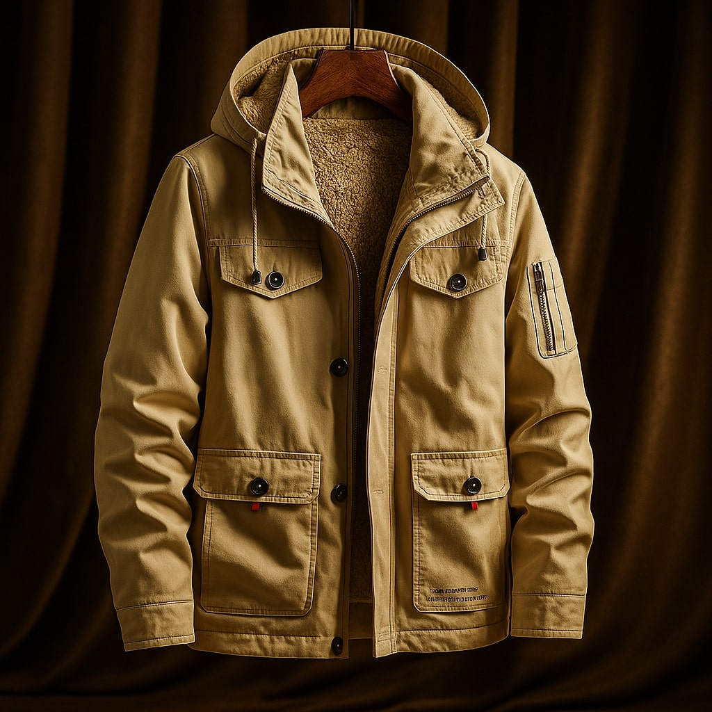 Chaqueta con capucha en caqui oscuro