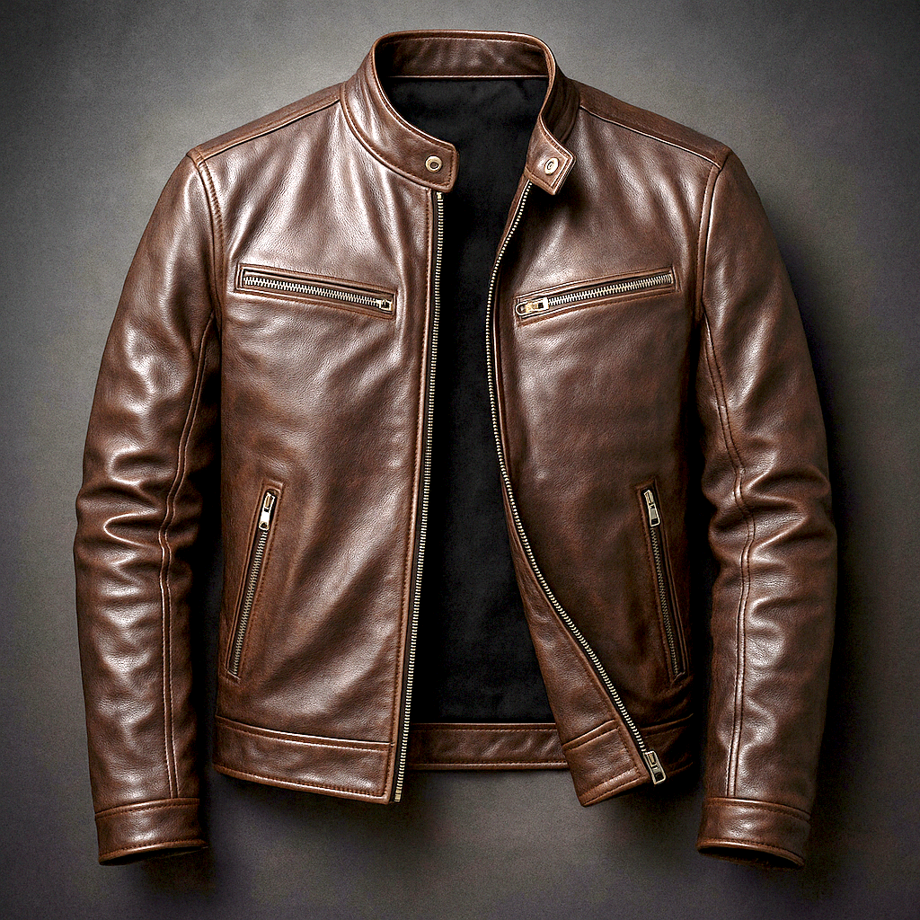 Chaqueta de piel vintage en marrón