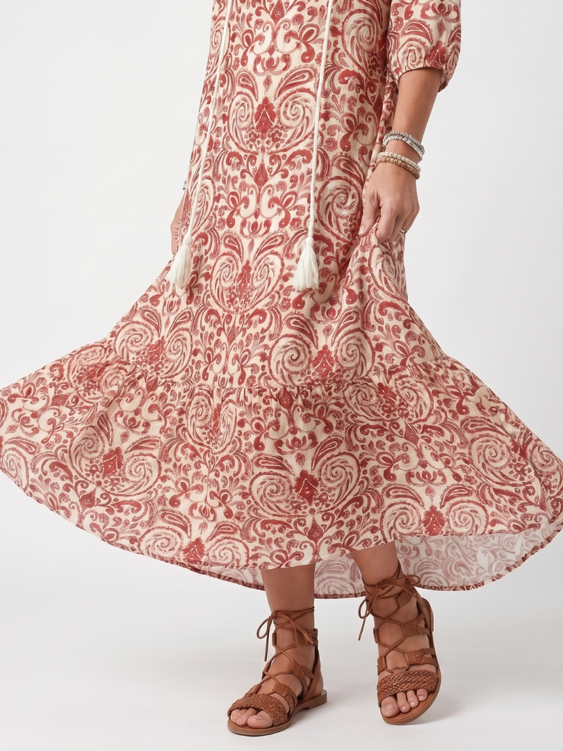 Noelle — Abito Midi con Stampa Ornamentale