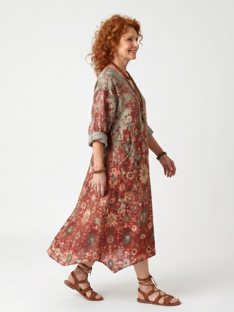 Saffron — Abito Midi Ampio con Tasche