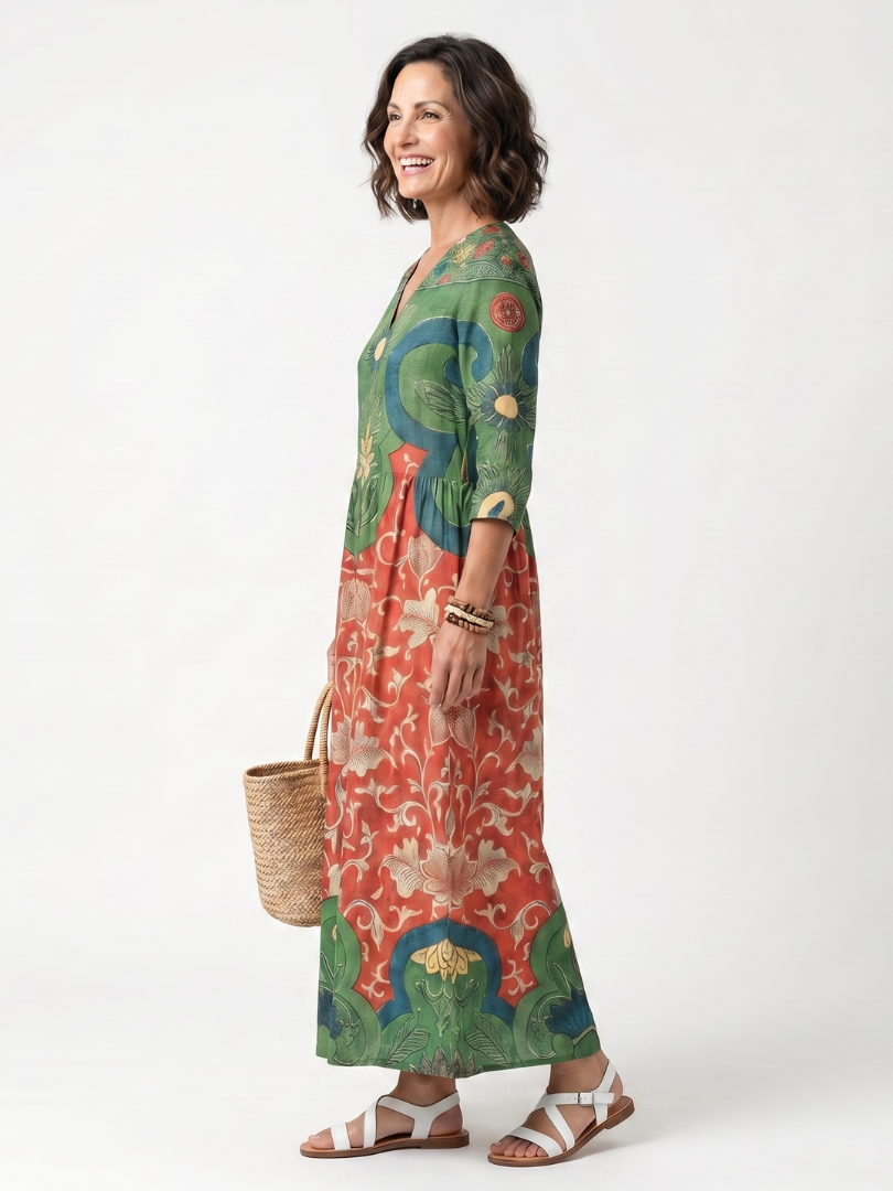 Sloane — Abito Midi con Stampa Mista