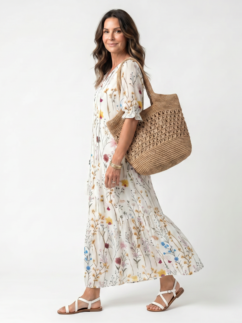 Sylvie — Abito Midi con Stampa Botanica