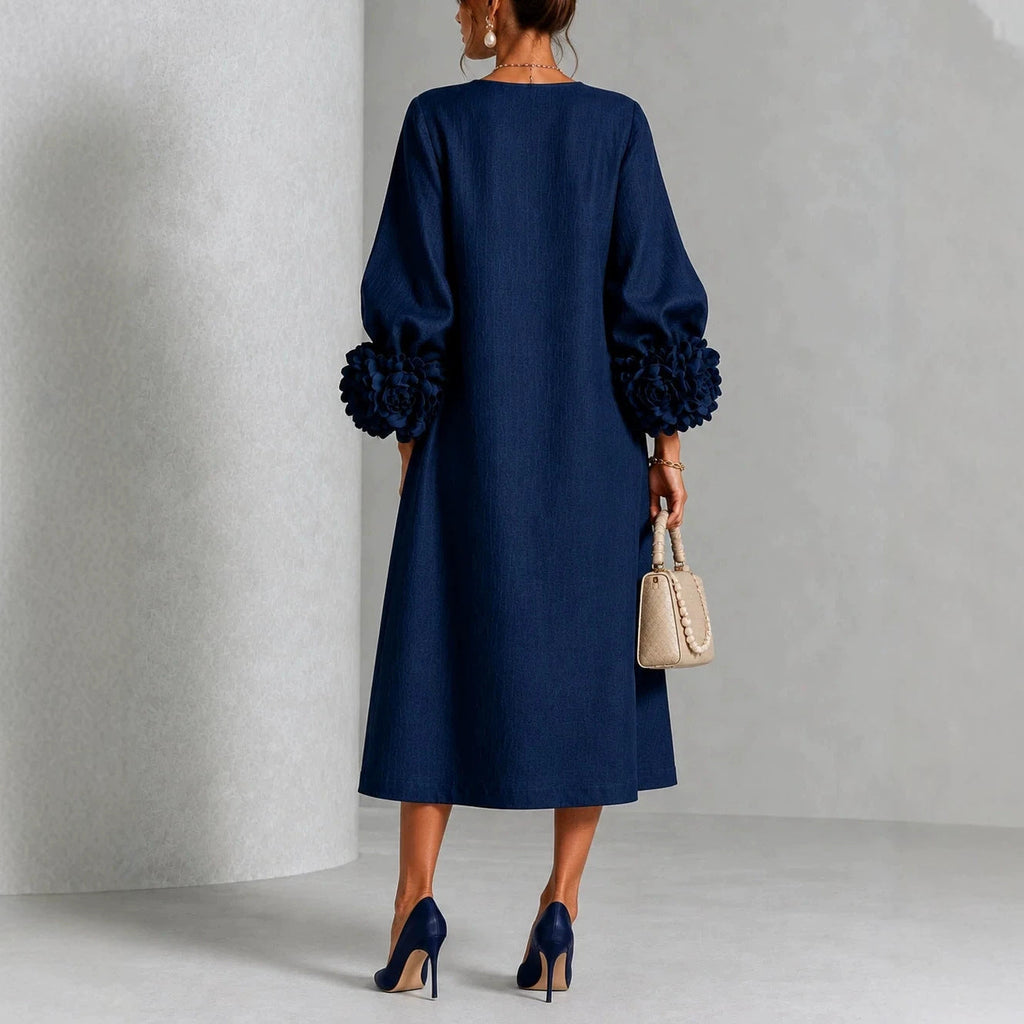 Ivy — Abito Midi a Fiori con Maniche a Rosa