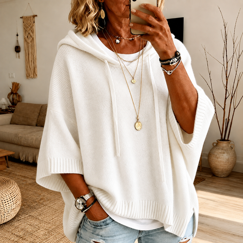 Janice — Poncho in Maglia con Cappuccio