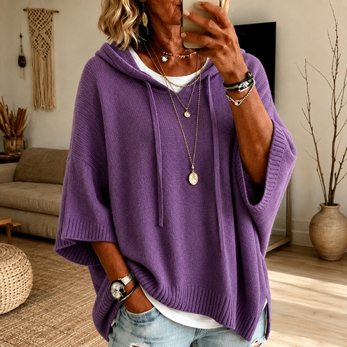Elodie — Poncho in Maglia con Cappuccio