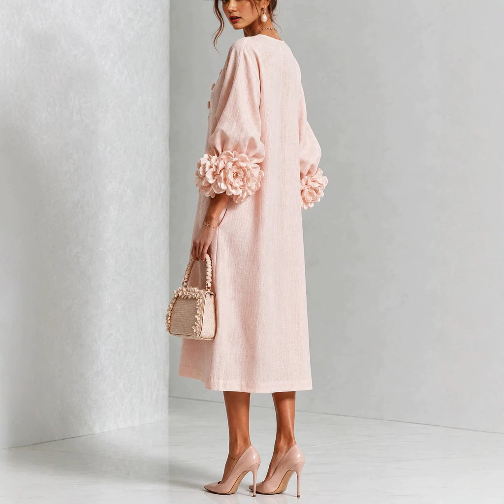 Ivy — Abito Midi a Fiori con Maniche a Rosa