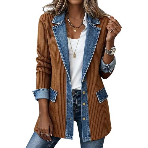 Manuela — Cappotto in Maglia con Revers in Denim